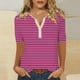 thumbnail image 2 of Camiseta de Manga Corta para las Mujeres con Cuello en V de Impresión de Rayas con Botón, Blusa Casual para el Hogar Y Diario, 2 of 5