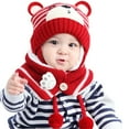 thumbnail image 1 of Fgnfyis Winter Hat Baby Boy Girl Toddler Bear Ear Cap Hat with Scarf Lined Knitted Cap Neckwarmer for Kids 2 Pieces Red One Size, 1 of 7
