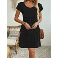 thumbnail image 2 of Women'S Elegant Chiffon Dresses Ruffle Tiered Layered Crewneck Flutter Sleeve Cocktail Party Flowy Midi Dress Black XXL, 2 of 4