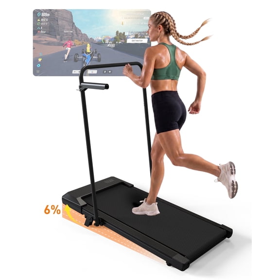 MJWW Compact Walking Pad Treadmill with Handrail and 6% Incline, Portable Under Desk Treadmill for Apartment and Home Office, Quiet 2.5HP Mini Treadmill with Remote Control, 300 lbs Capacity
