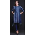 thumbnail image 2 of Bimba Kurti Asymétrique à Rayures Bleues Shibori pour Femmes Robe d'Été Indienne Tunique Large, 2 of 6