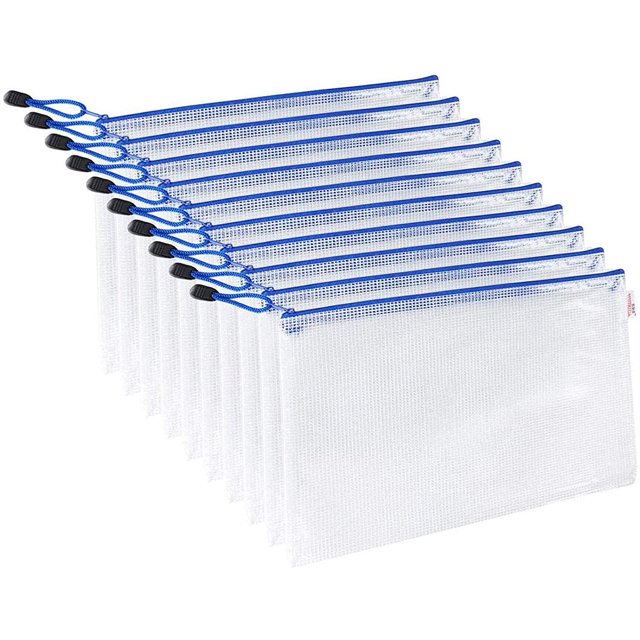 Ofilon Zipper Envelope Pouch, Pack of 10, Water-Resistant PVC Zippered File Bag Storage for Office Document, Business Receipts, Magazines, Toys, Cosmetics,Travel Accessories Organizer (A4 13.2"x9.5")
