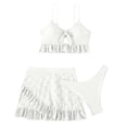 thumbnail image 3 of VSSSJ Three Piece Swimsuits for Women Solid Color Ruffle Hollow Out Bathing Suits Bowknot Front Swimwear Flounce Edge Wrapped Skirt, 3 of 5