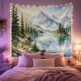 thumbnail image 2 of Mountain Lake Landscape with Misty Peaks and Forest, Peaceful Watercolor for Nature Lovers Forest Wall Art Housewarming Gift Tapestry Wall Hanging for Bedroom and Living Room, 2 of 7