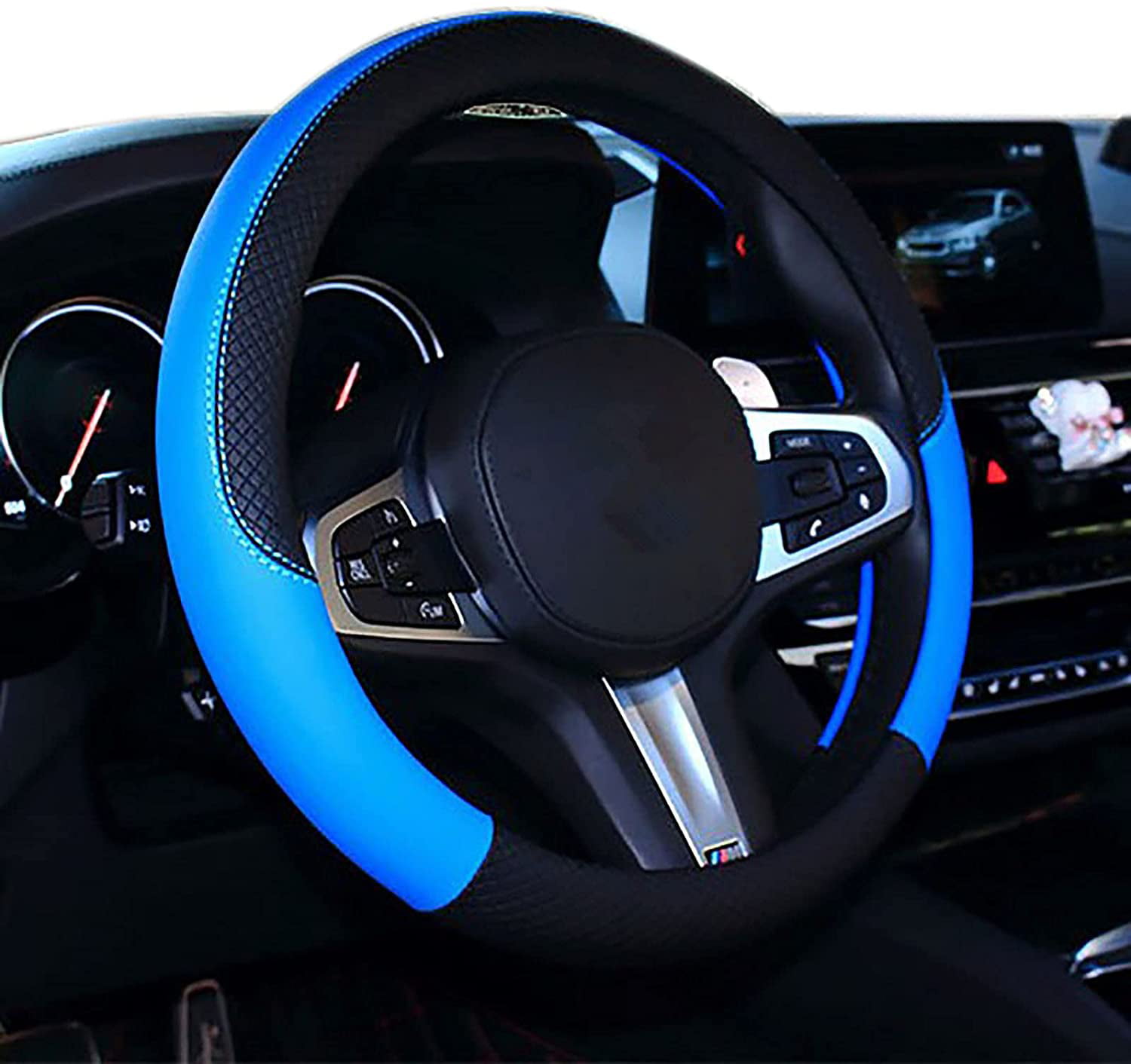Blue Auto Car Steering Wheel Cover Anti-slip Microfiber Leather with Viscose Universal 15/38cm