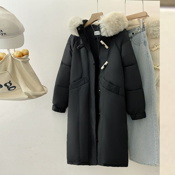 YueHuiYing Long Puffer Jacket for Women,Thickened Winter Coat Hooded with Deep Pockets, Ladies Warm Winter Jacket