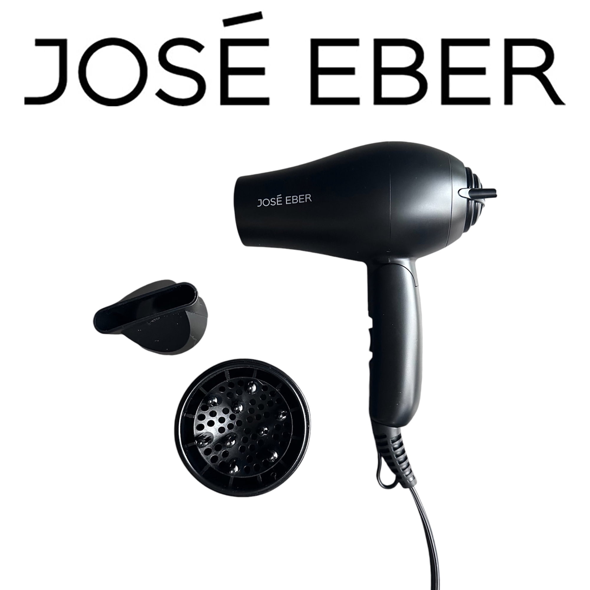 Jose Eber: Ultra Mini Hair Dryer - Black - 5.5x5.9" Foldable For Travel, Lightweight Design, Styling Nozzle, Tool For All Hair Types, 1200 Watts