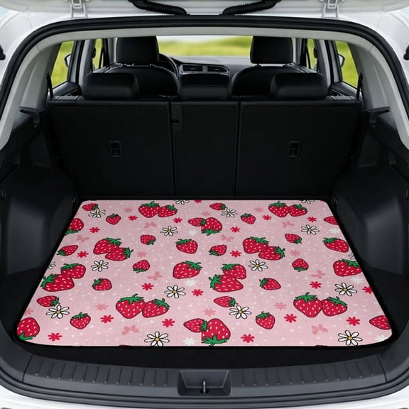 HUISEFOR Pink Strawberry Car Trunk Mat for Women, 29" x 39" All Weather Trunk Protection Cargo Liner Non-Slip Easy To Clean Universal Fit for Most Cars