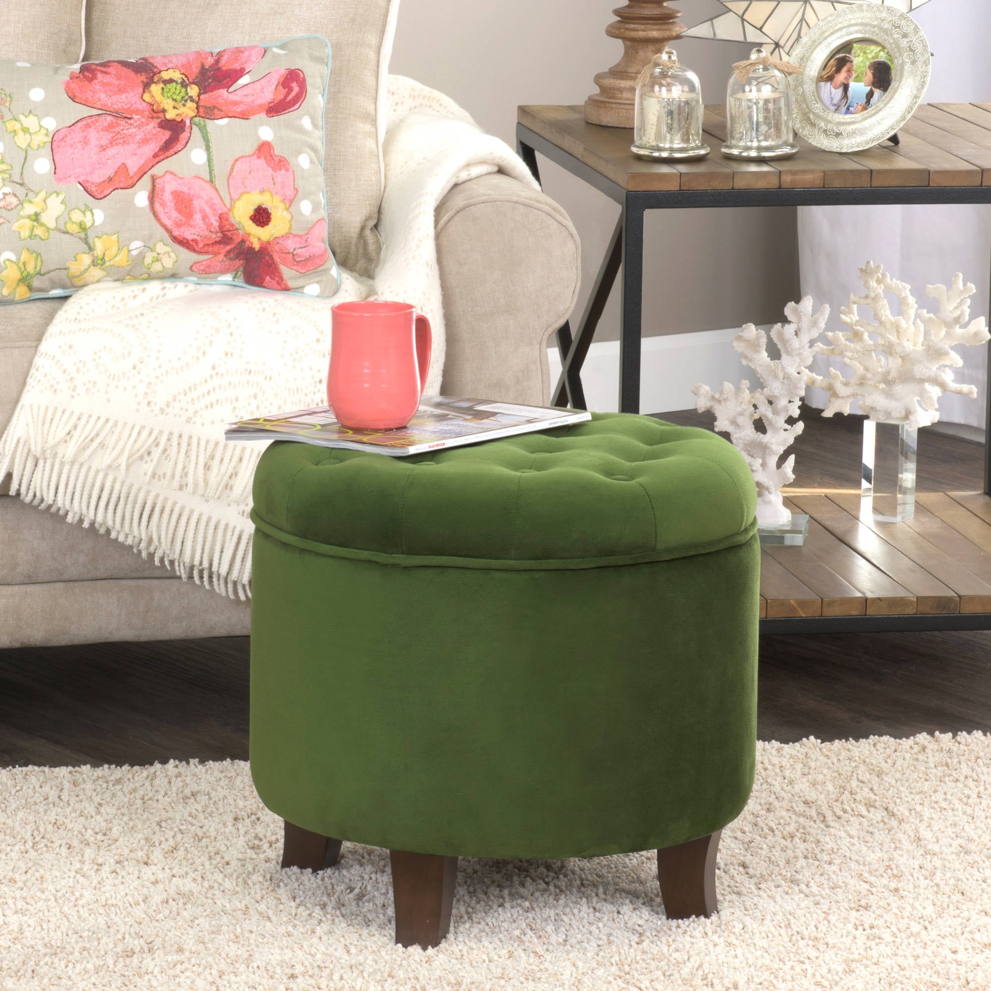 HomePop Tufted Round Ottoman with Storage, Multiple Colors