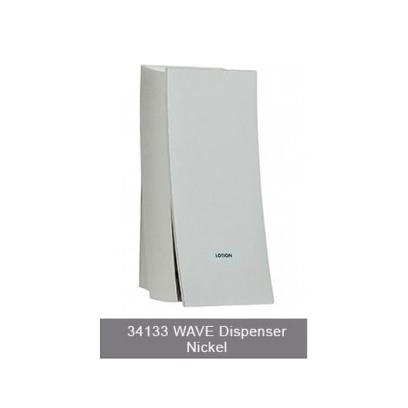 WAVE Liquid Bath Amenities Dispenser 1-Chamber color Satin Silver (with view and product name) 1/Pack