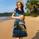 thumbnail image 4 of Easygdp Starry Sky Colorful Crocodile para Vestido Transpirable de Mujer, Vestido Suelto de Manga Corta con Pliegues y Bolsillos para el Verano, 4 of 6