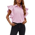 thumbnail image 5 of Women Ruffle Button Down Shirts Short Sleeve Lapel Tops Blouse, 5 of 6