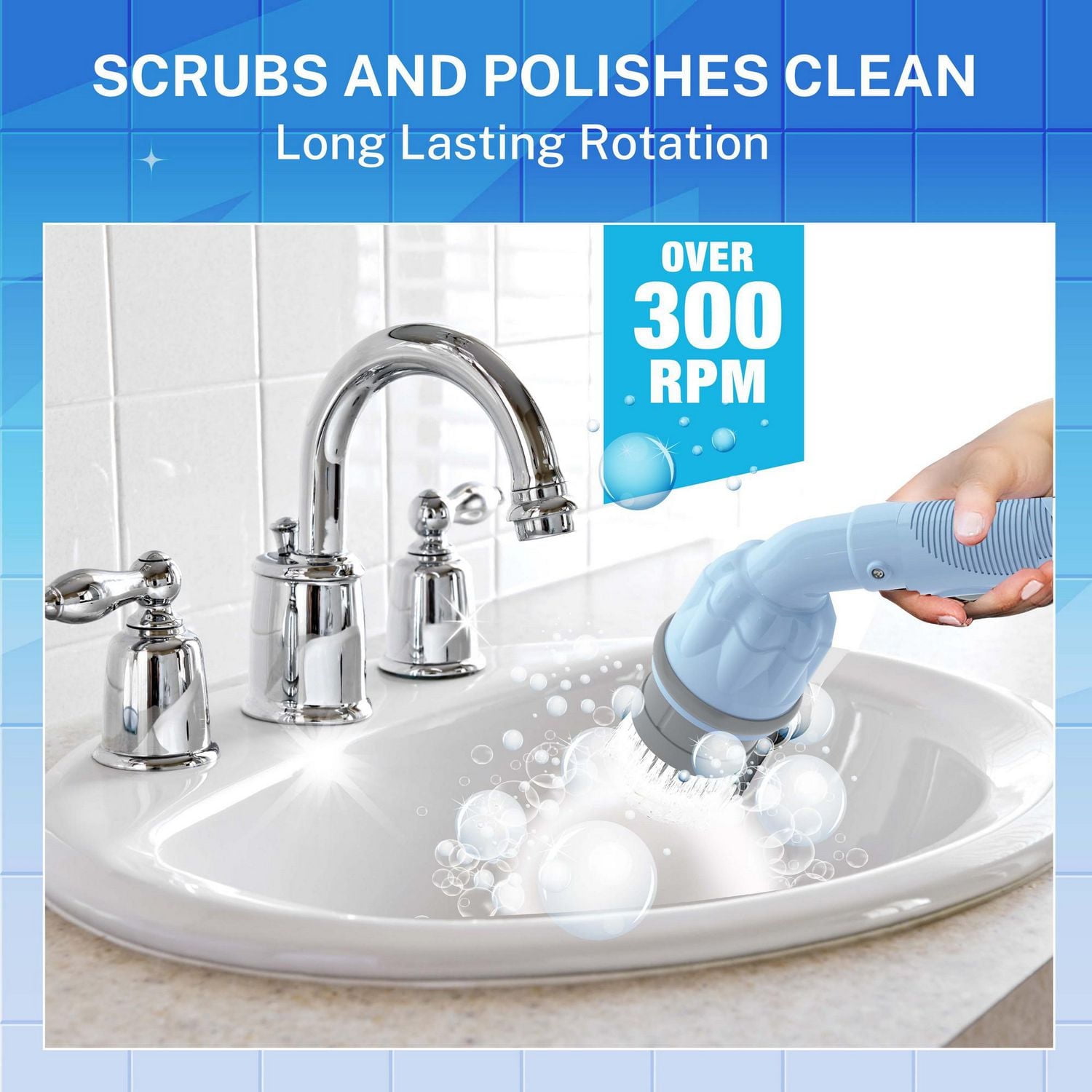 Bell + Howell Scrubtastic Express Blue Rechargeable Handheld Power Scrubber – Cordless Bathroom Cleaner