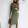 thumbnail image 4 of Dadaria Homecoming Dresses Long Fashion Women Solid Full Sleeve Slim TurtleNeck Hollow Dress Army Green L,Women, 4 of 8