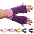 thumbnail image 7 of Dyfzdhu Women Fall Winter Contrast Color Pineapple Pattern Knit Warm Half Gloves, 7 of 7