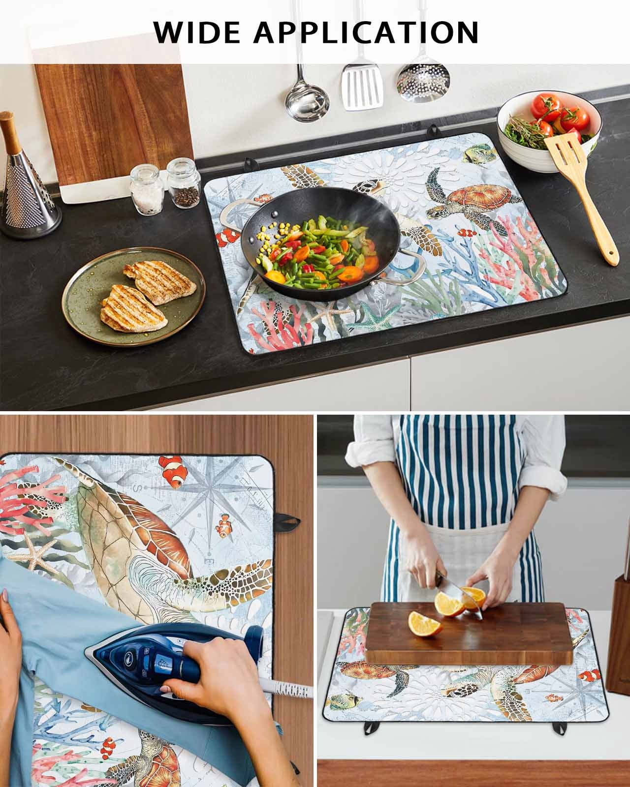 nqOlkjepod Large Induction Cooktop Protector Mat 24"x21", Brown Sea Turtle Coastal Stove Top Covers for Electric Stove, Vintage Summer Beach Coral Starfish Stove Burner Cover Mats Stove Cover