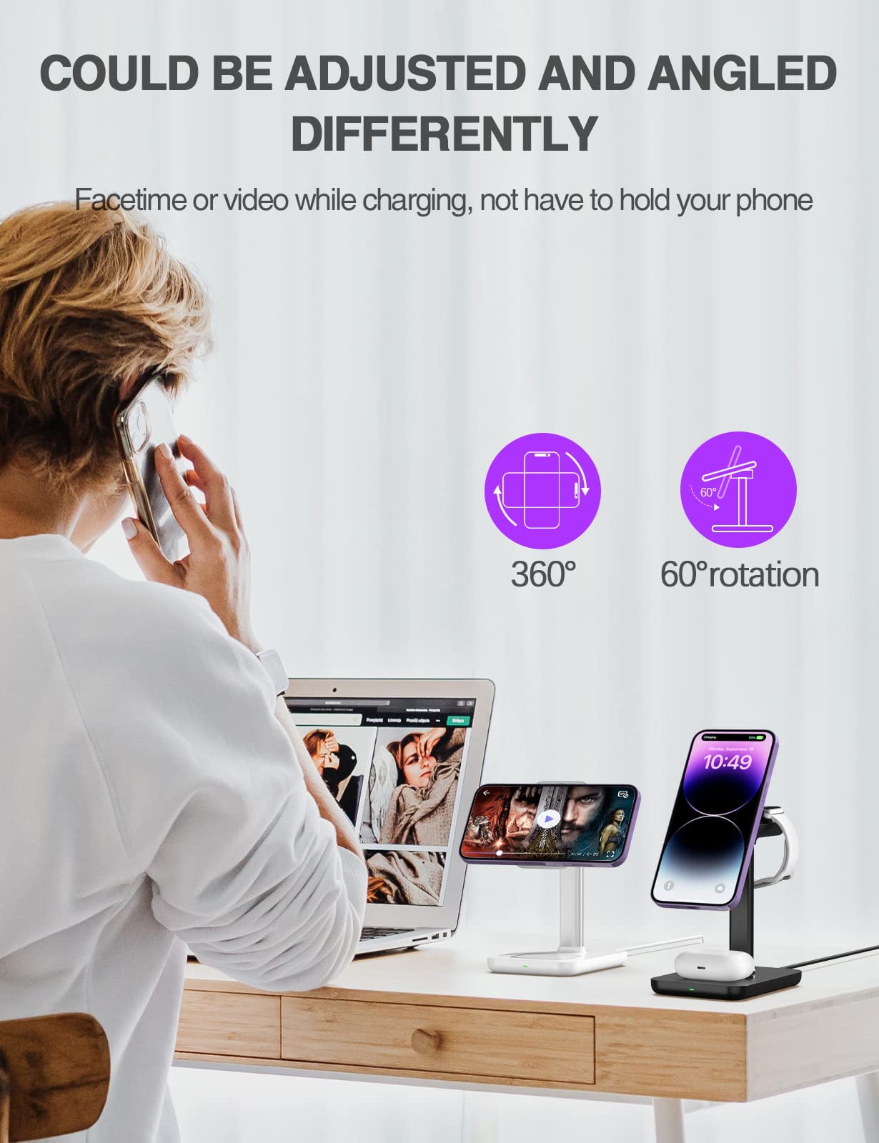 Miroddi Magnetic Wireless Charging Station Compatible for iPhone, Apple Watch, AirPods, 3-in-1 Wireless Charging Stand with 20W Quick Charger, Gifts for Him Her, White
