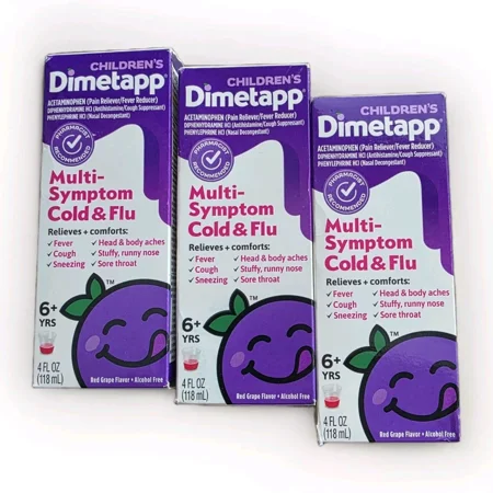 Children's Dimetapp Cold and Flu Multi Symptom 6+ Red Grape Flavor Alcohol Free 4oz