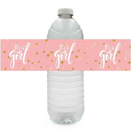 Girl Decoration - Gold Girl Baby Shower Water Bottle Labels 24ct - Pink and Gold Its a Girl Baby Shower Decorations Favors - 24 Count Sticker Labels