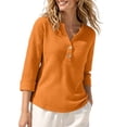 thumbnail image 2 of Warop Women's Waffle Knit V Neck 3/4 Sleeve Top Lightweight Textured Pullover Blouse Casual for Daily Lounge Wear, 2 of 6