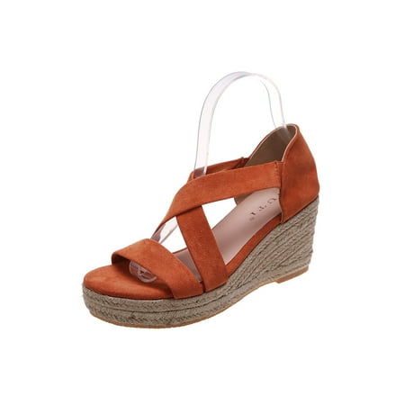 

Ymiytan Ladies Shoes Open Toe Wedge Sandals Thick Sole Espadrilles Sandal Party Cross Strap Fashion Ankle Orange 4.5