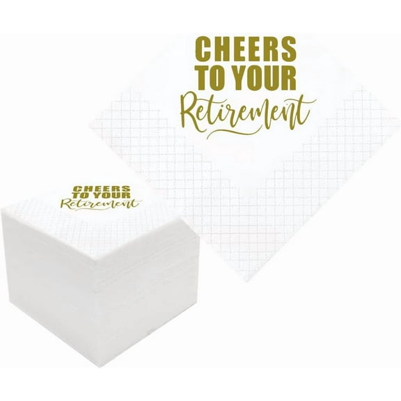 20pcs Retirement Cocktail Napkins, Gold Cheers To Your Retirement Napkins Disposable Paper Luncheon Officially Happy Retirement Napkin for Retirement Party Decorations | , 5x5 Inches 5"x5"