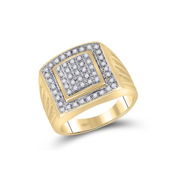 10kt Yellow Gold Mens Round Diamond Square Cluster Ring 1/2 Cttw
