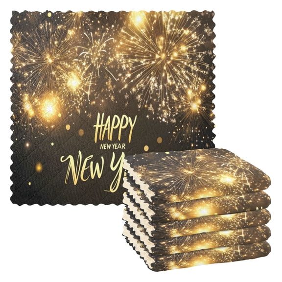 Ryvnso Happy New Year Print Kitchen Towels Dish Clothes for Drying Dishes Cleaning Absorbent Set of 6