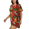 thumbnail image 2 of Bingfone X-mas and New Year Print Pajamas Sets for Women Soft Short-Sleeved Pjs with Lounge Shorts Two Piece Sleepwear, 2 of 8