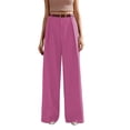thumbnail image 2 of Pinstripe Dress Pants Women High Waisted Wide Leg Pants with Pockets Pleated Business Trousers Peach Color M, 2 of 8