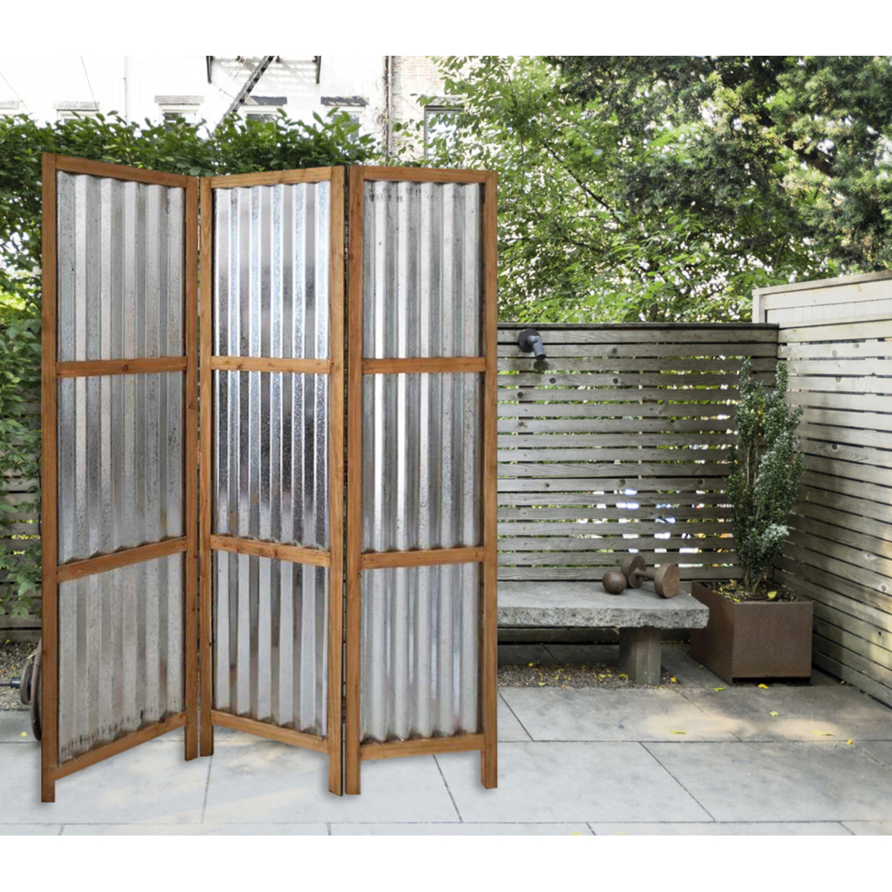 Industrial Style 3 Panel Brix Screen Room Divider - Brown & Grey