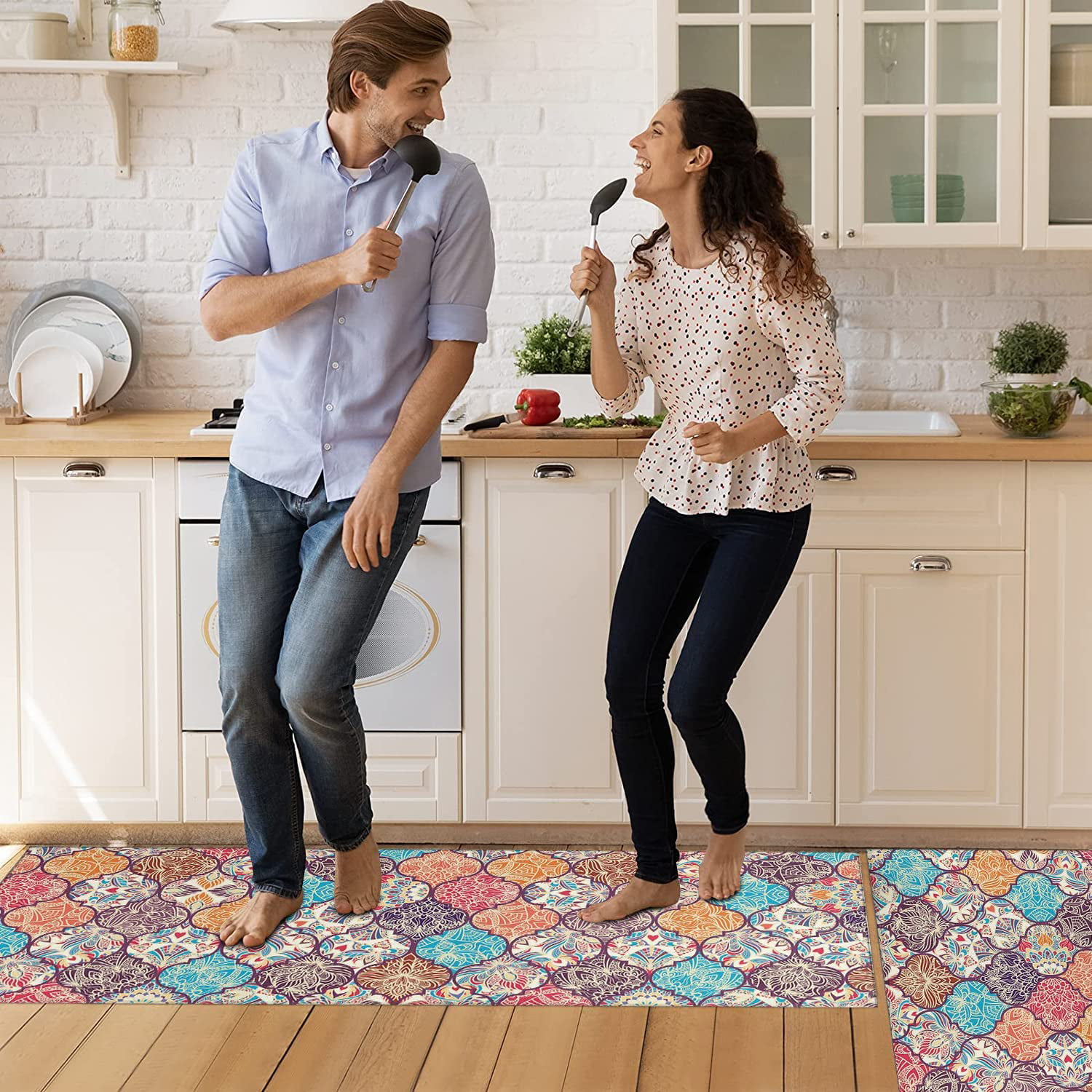 FRAMICS Boho Kitchen Rugs Set 2 Piece, Anti Fatigue Kitchen Mats for Floor, Kitchen  Rugs and