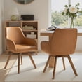 thumbnail image 3 of WOOW DEPOT Swivel Dining Chairs Set of 2, Upholstered PU Leather w/ High-Back & Arm & Rubberwood Legs, Modern Side Chairs for Kitchen Living Room Office, Brown, 3 of 12
