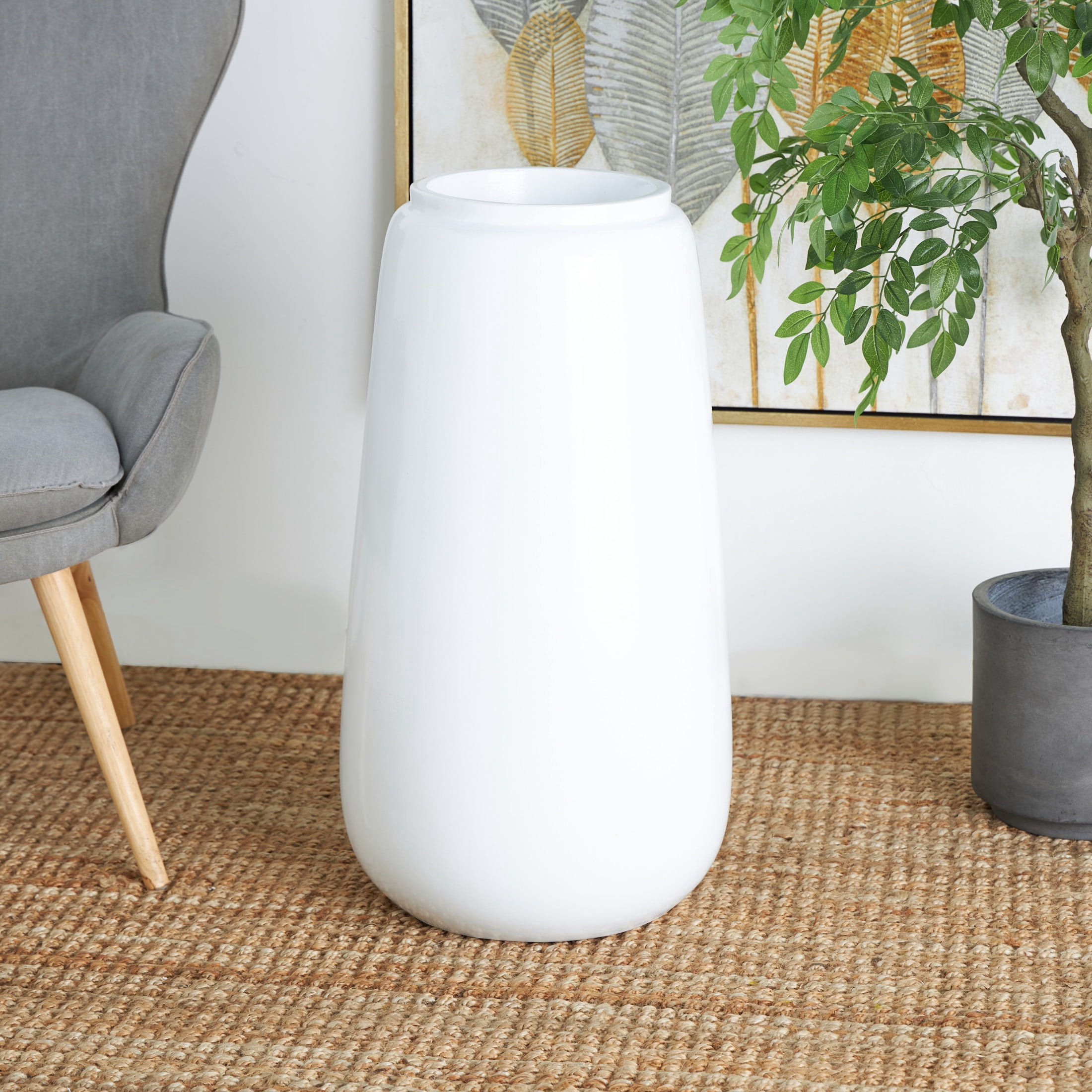 DecMode 30" Tall Floor White Resin Vase
