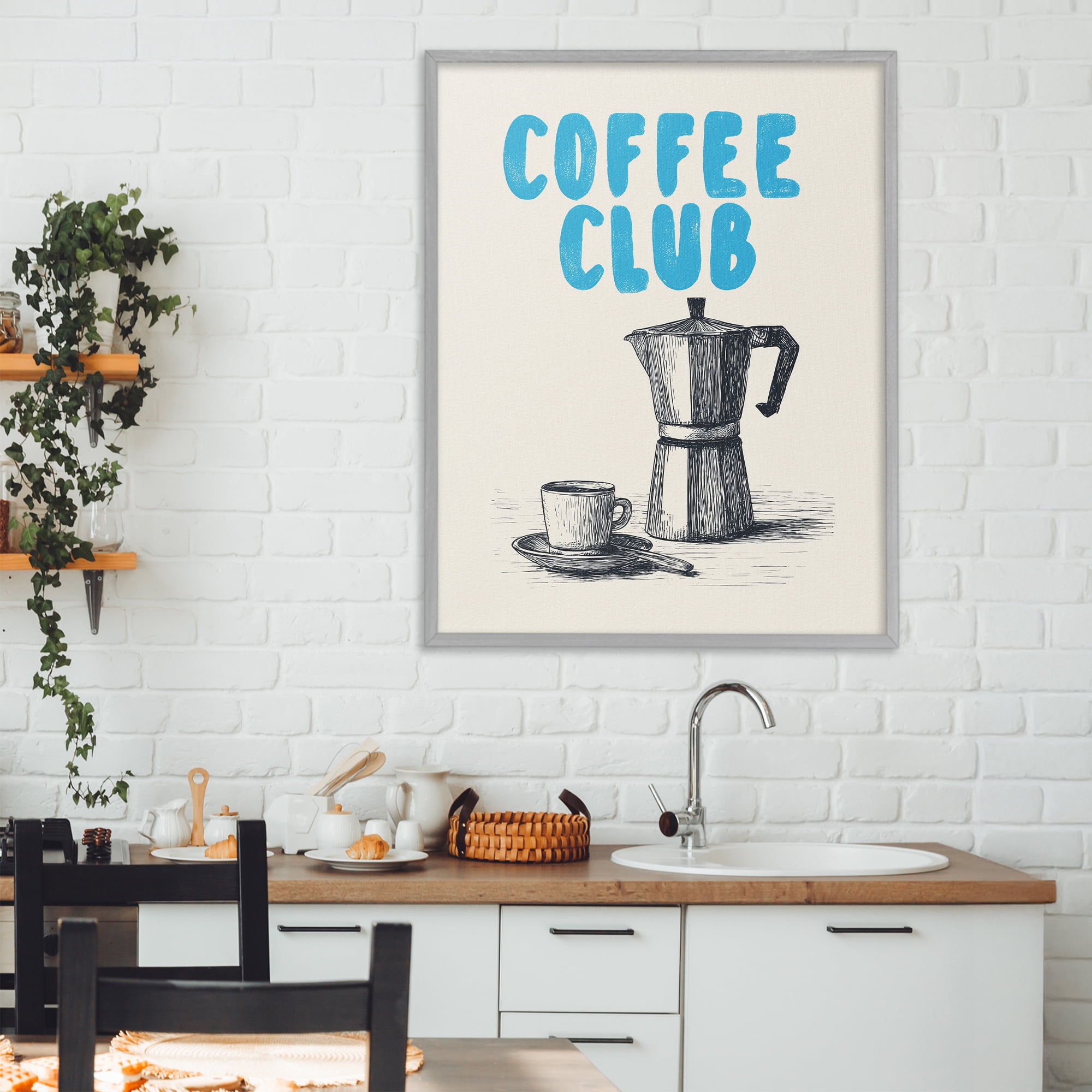 Stupell Industries Coffee Club Retro Drawing Gray Framed Giclee Art, design by Andreas Magnusson