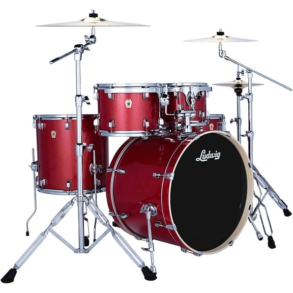 Ludwig Evolution 5-Piece Drum Kit w/22" Bass Drum, Hardware, and Paiste Cymbals, Crimson Sparkle