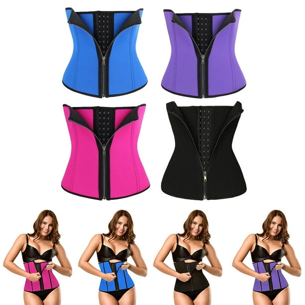 Women 3 Row Zipper Closure Waist Trainer Girls Push up Vest Ladies Belly  Control Slimming Modeling Corset Clothing Accessory Purple XXXL 