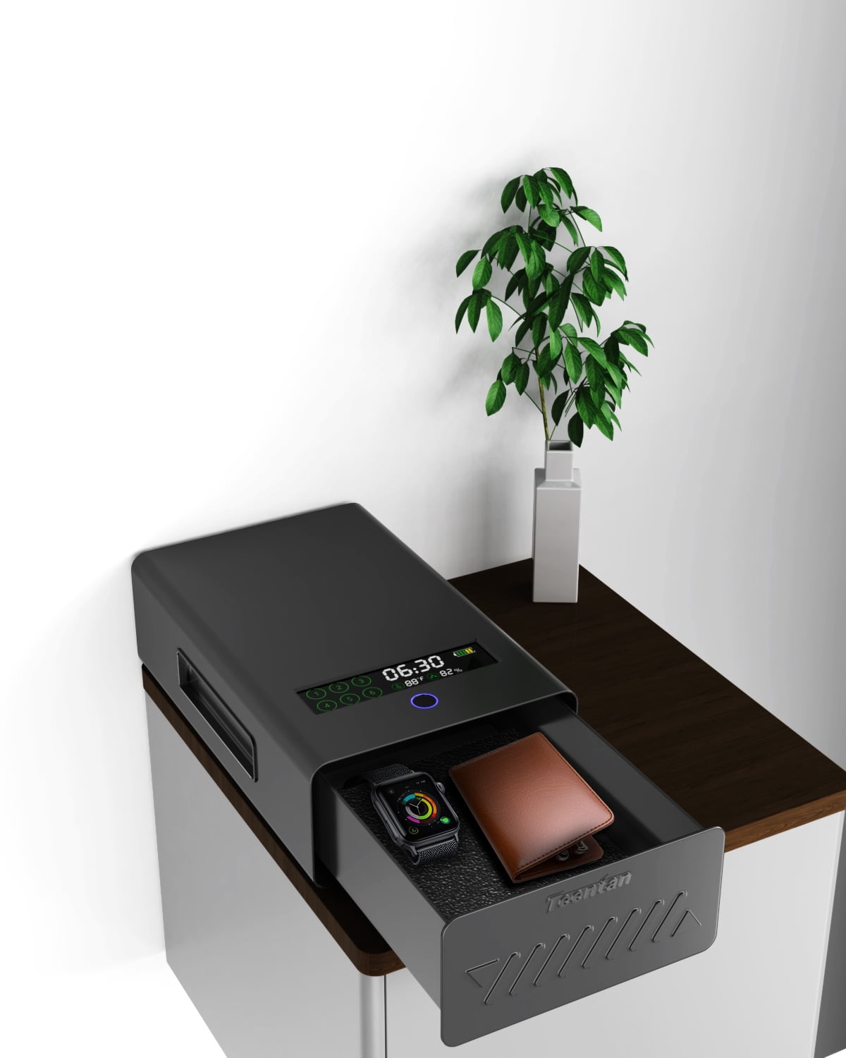 Biometric Slider Gun Safe for Nightstand - Drawer Safe for Handguns,  Fingerprint, Keypad & Key, LCD Display - Quick Access Bedside & Car Safe for 2 Guns