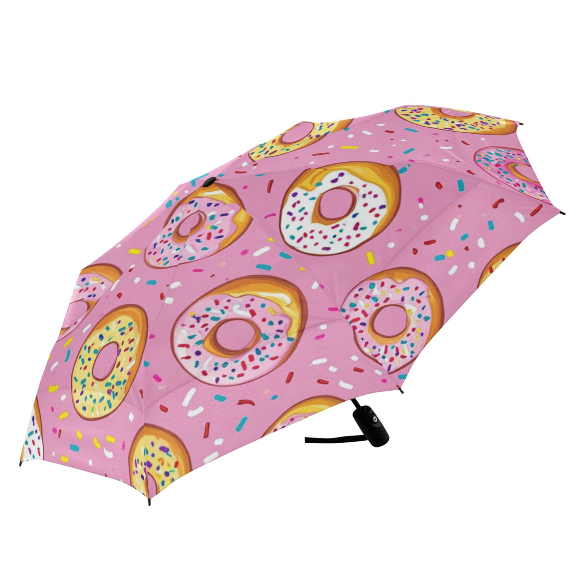 21" Inch Auto Open Close Folding Umbrella Windproof Waterproof Full Print 8-Rib Compact Travel Umbrella for Rainy Days Multicolor Sprinkled Donuts