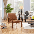 thumbnail image 2 of Alden Design Mid-Century Modern Accent Chair with Wooden Frame, Light Brown Faux Leather, 2 of 8
