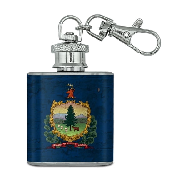 Rustic Vermont State Flag Distressed USA Stainless Steel 1oz Mini Flask Key Chain