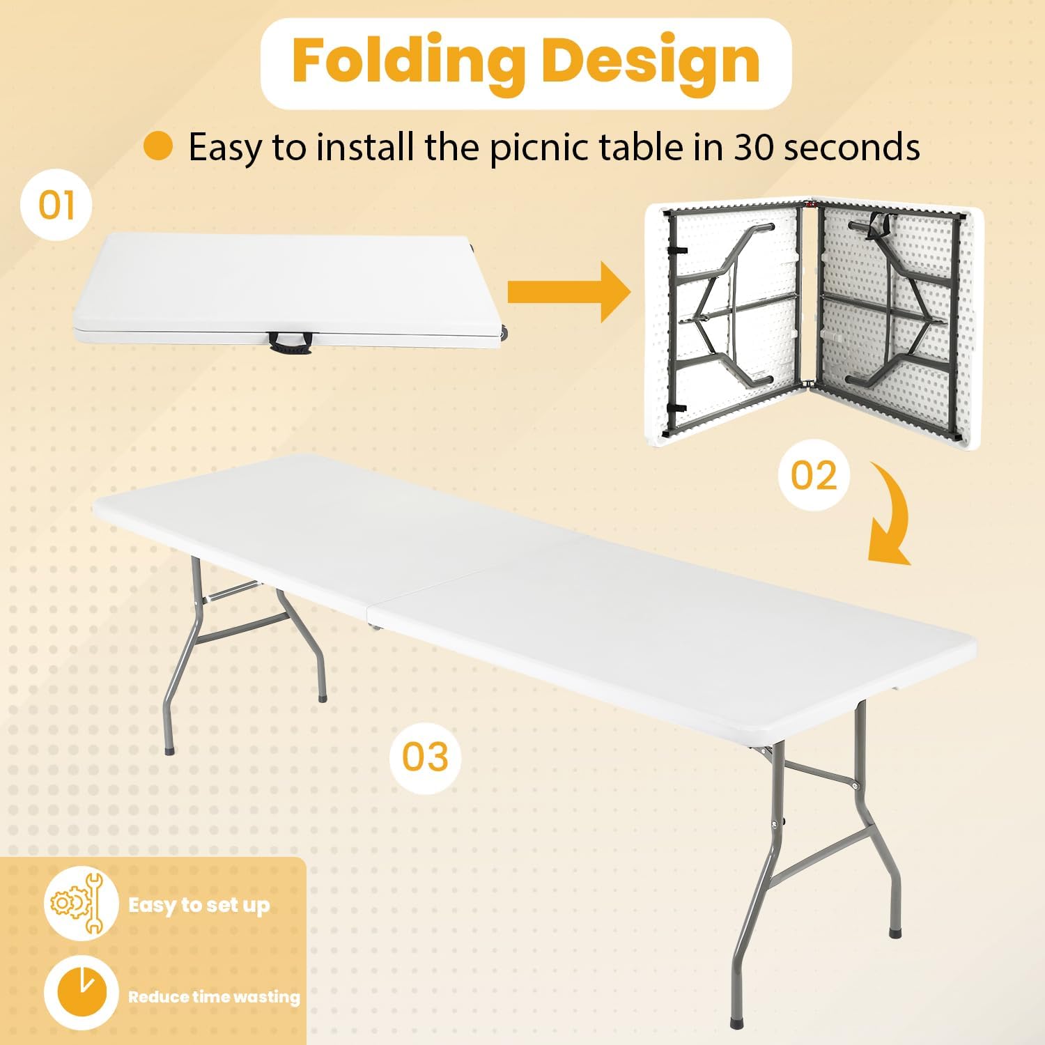 FDW 6 ft. Folding Camping Table, White photo 5
