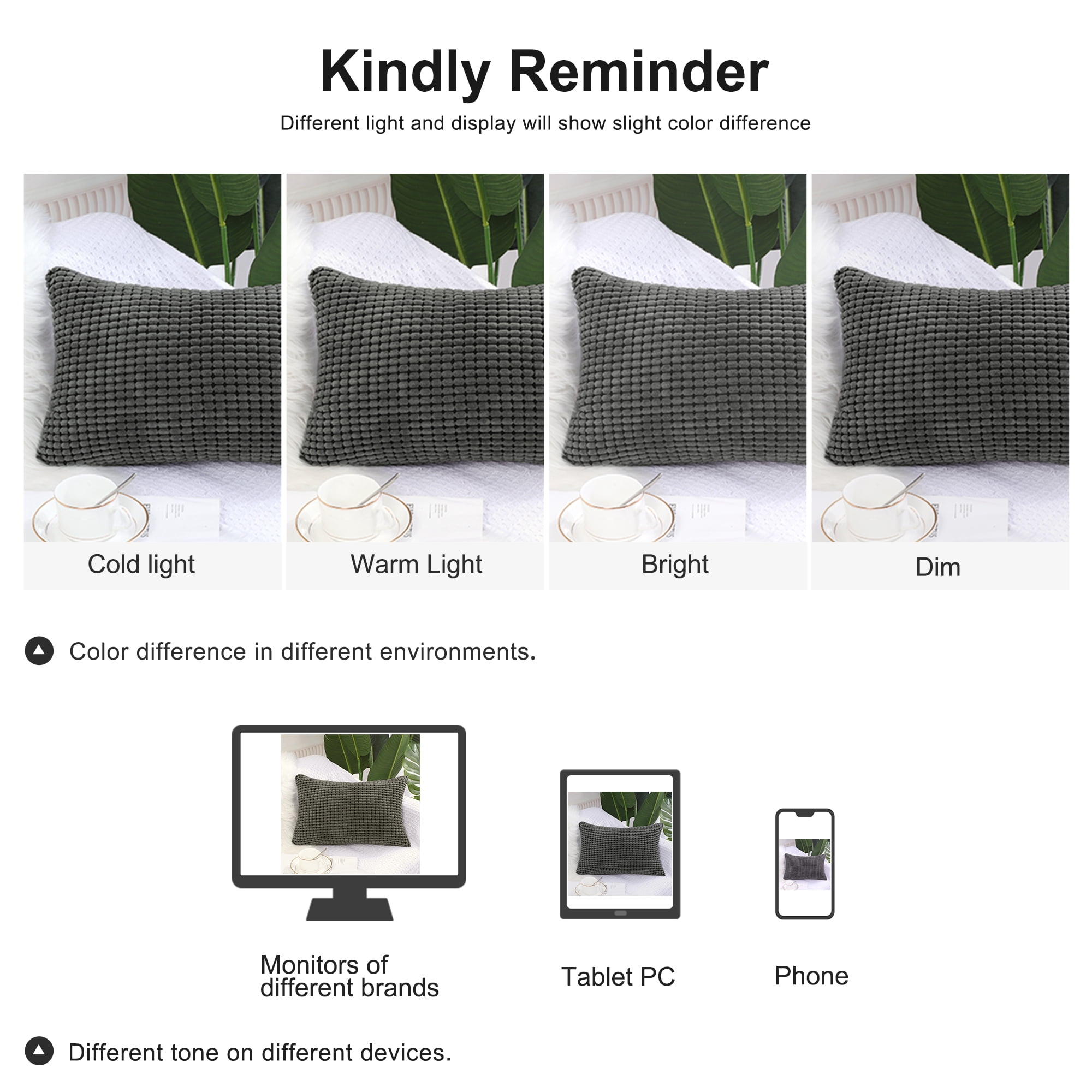Unique Bargains Texture Solid Decorative Throw Pillow Cover Dark Grey 12" x 18"