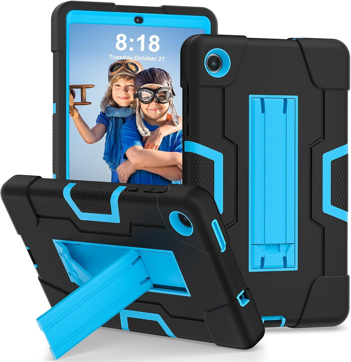 REQO Lenovo Tab M8 4th Gen Case 2023 Release,Kids Friendly Lenovo M8 Tablet 4th Case with Kickstand,Heavy Duty Protective Cover for Lenovo Tab M8 4th Gen Case 8.0 Inch (TB300FU/TB300FX)- Black+Blue