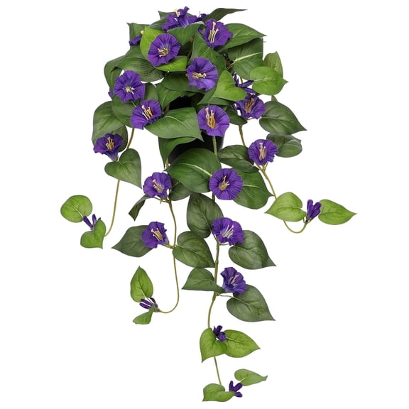 Briful 25.6" Artificial Flowers with Pot Hanging Morning Glory Flowers Fake Silk Plants Flowers Porch Greenery for Home Garden Balcony Shelf Decor Indoor, Purple