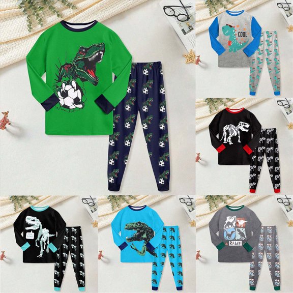 Boys And Girls Suit Long Pants Regular Long Sleeved Round Neck Dinosaur 3D Printed 6-12 Months 12-24 Months 2T 3T 4T 5T 6T 7T 6-7 Years Grey