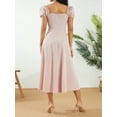 thumbnail image 5 of Liacowi Women Juniors Midi Dress Summer Short Puff Sleeve Ruched Bust A-Line Dress Pink Slit Sundress, 5 of 9