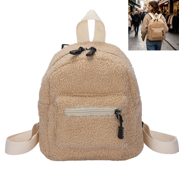 Soft Plush Mini Backpack, Lightweight Small Casual Daypack with Zipper Compartments, Fashion Compact Shoulder Bag for Shopping Walking Short Trips