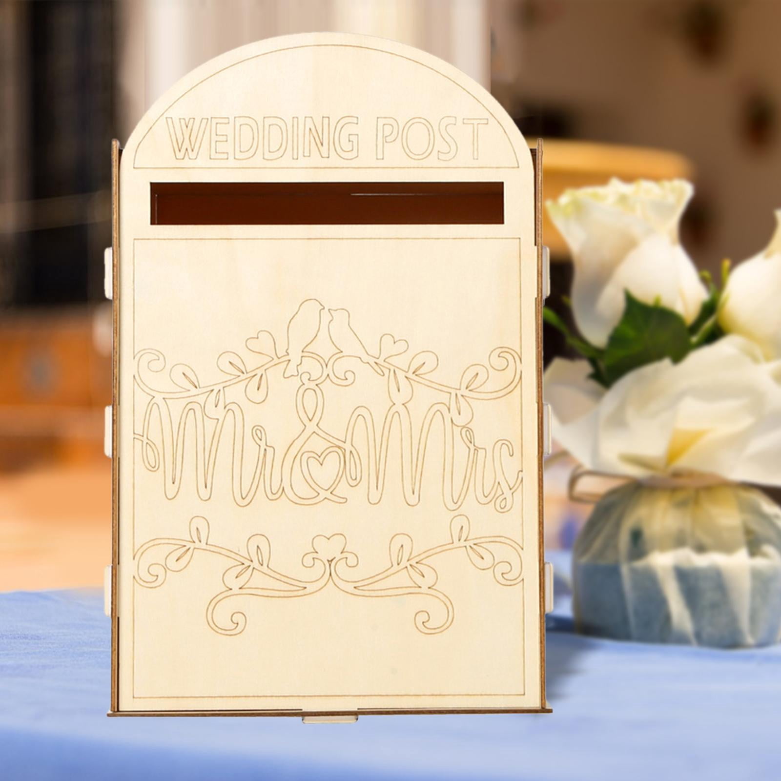 Tachiuwa Wedding Card Box Letterbox Decorative DIY Wood Wedding Decor Unpainted Wedding Post Box Envelope Gift Post Card Box for Party A