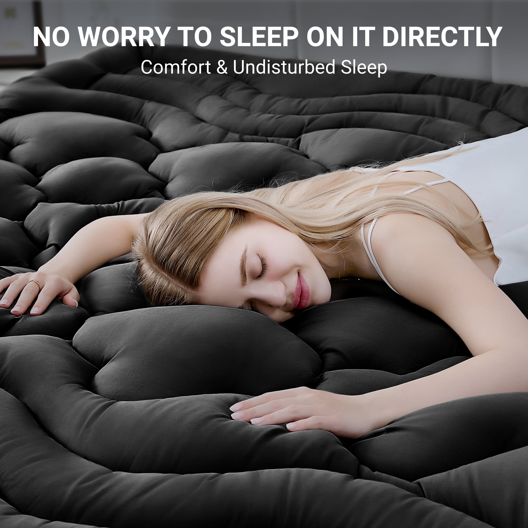 BDEUS Extra Thick Twin-XL Mattress Topper, Cooling Mattress Pad Cover, Mattress Protector with 8-21 Inch Deep Pocket,Comfortable,Black